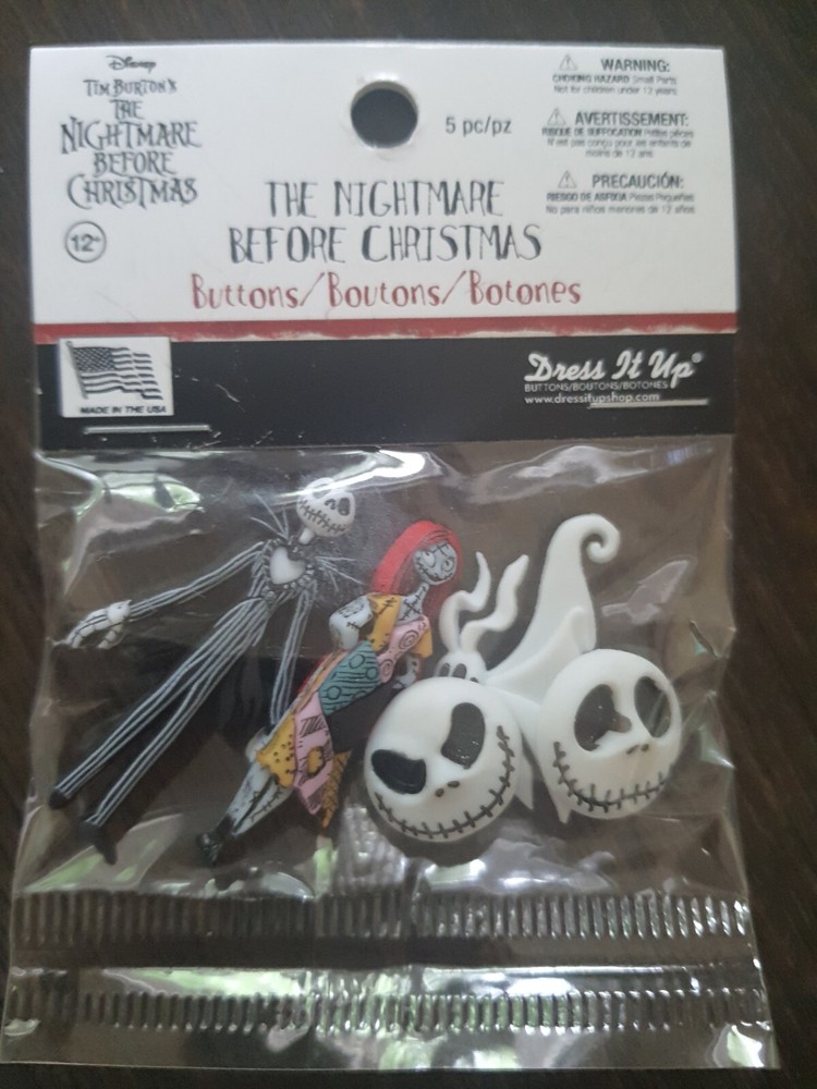 Nightmare Before Christmas Jack Sally Zero Sew On Buttons SET 5 zero Sally Jack