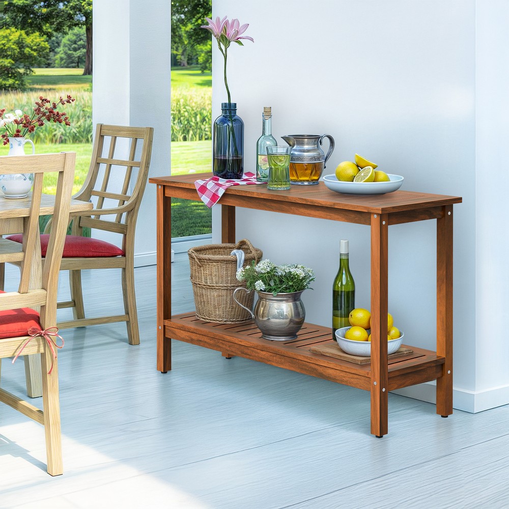 Patio Console Table Multifunctional Buffet Bar Storage Organizer w/ Foot Sliders