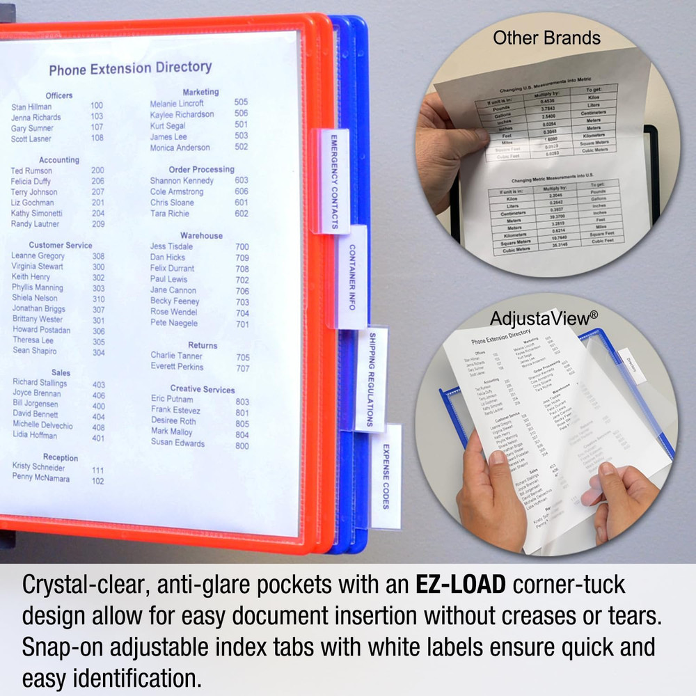 Adjustaview 10-Pocket Wall Reference Organizer with Easy-Load Pockets and Mounti