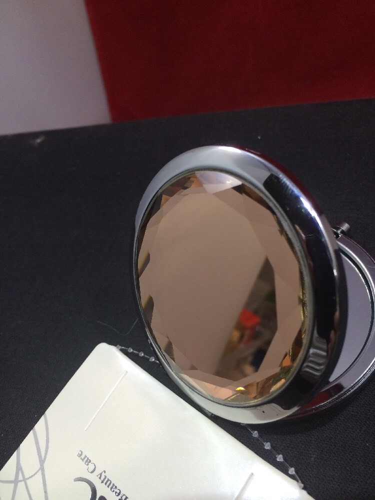 Coffee Round Crystal Compact Mirror Makeup Handheld Dual Sides Mirror