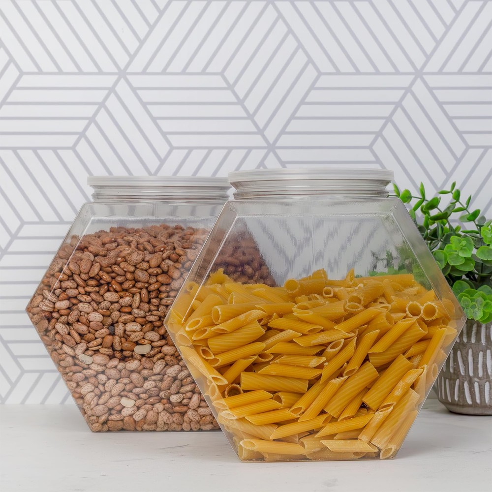 Gallon Plastic Container Candy Jars (2-Pack); Hexagon Shaped Countertop Displ...