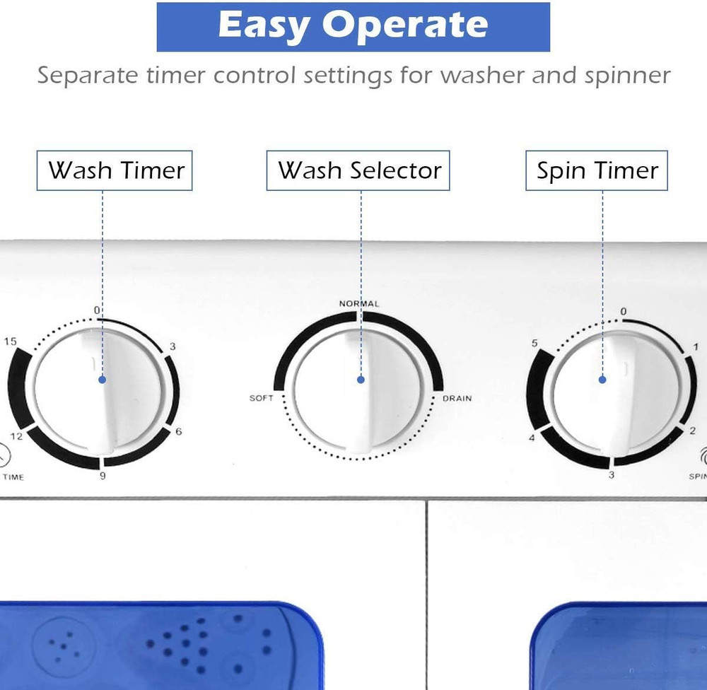 Portable Compact Twin Tub Washing Machine, Blue+ White