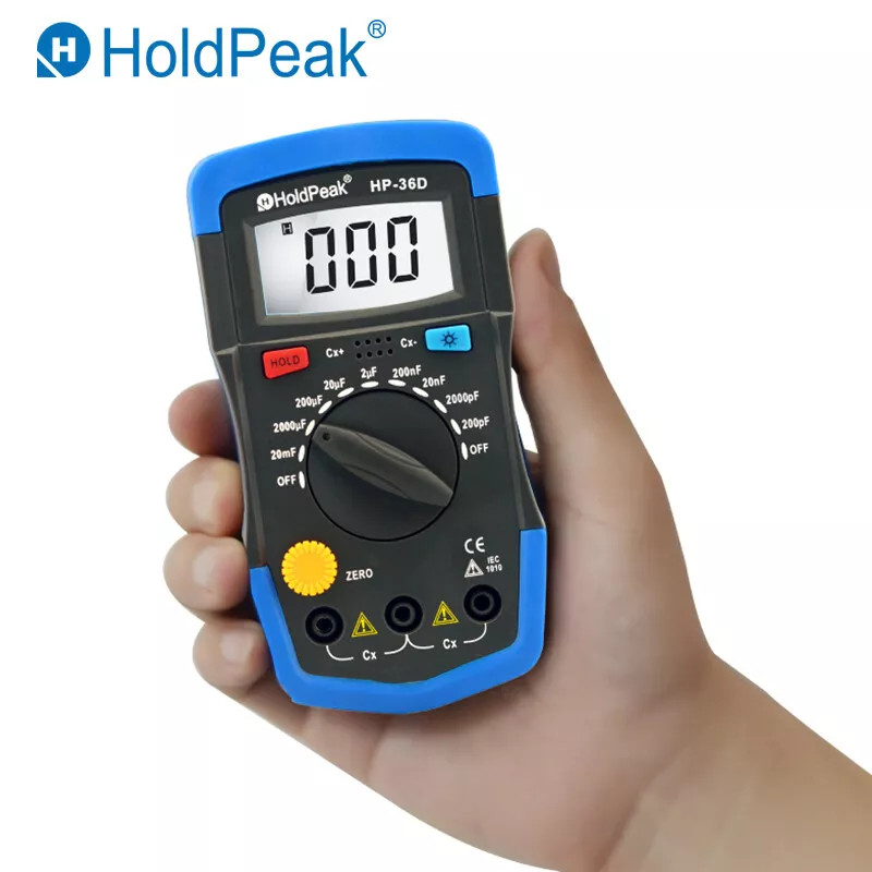 HoldPeak Capacitance Meter Mini Capacitor Tester Handheld 200pF-20mF Data Hold