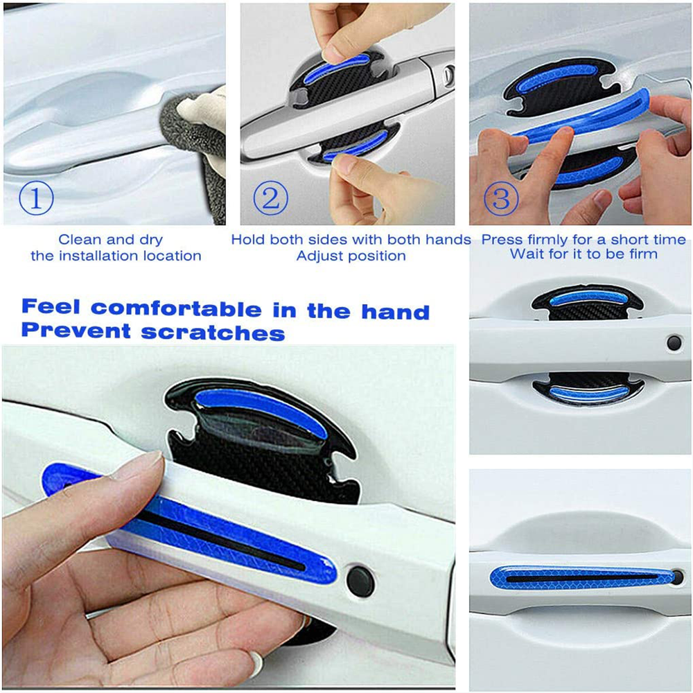 8 PCS Car Door Handle Reflective Sticker Safety Strips Anti Scratch Protector