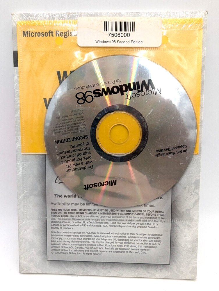 Microsoft Windows 98 Second Edition New Sealed CD w/ COA Product Key