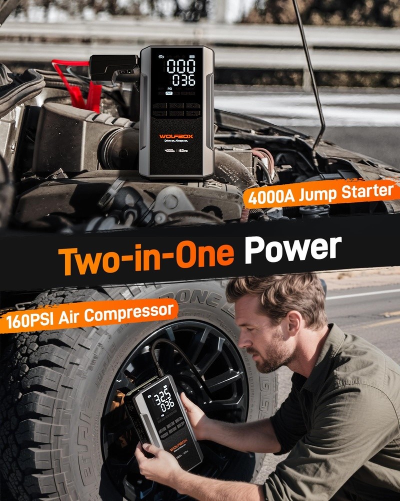 WOLFBOX 4000A Jump Starter w/ 160PSI Air Compressor