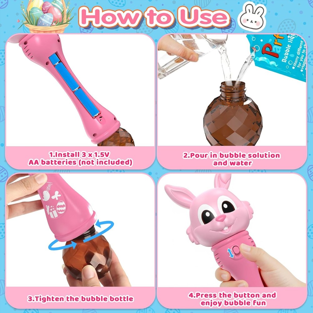 Bubble Machine for Kids, 2 Pack Bunny Bubble Wands, Easter Basket Stuffers for T