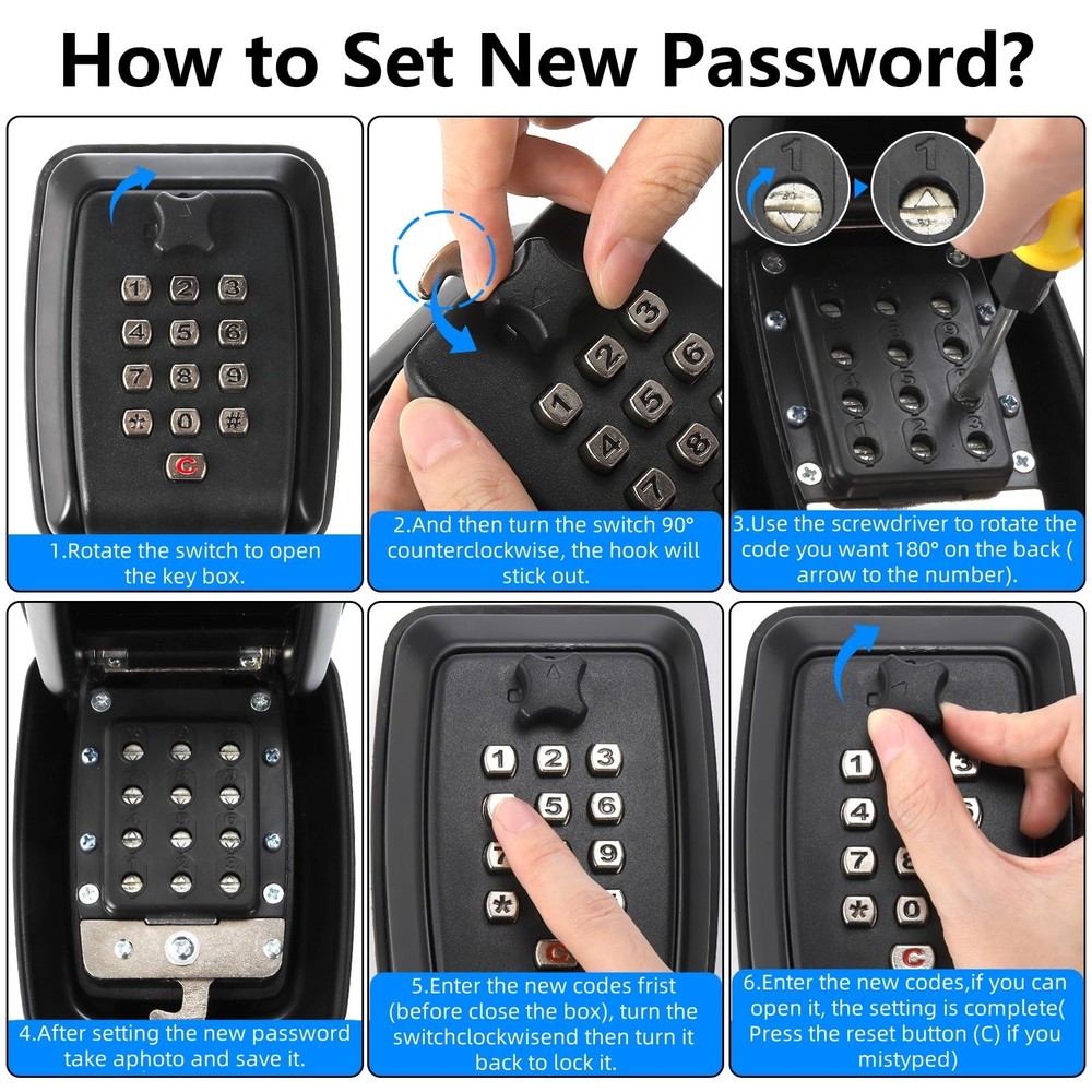 Key Lock Box Outside Waterproof 12 Digit Push Button Combination Removable