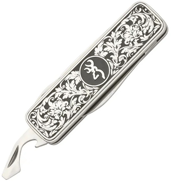 Browning Morgan Folder Pocket Knife Stainless Construction Scroll Handle Artwork