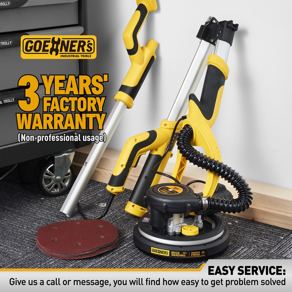 Electric Drywall Sander +Vacuum 7 Variable Speed For Ceiling Sanding LED Light