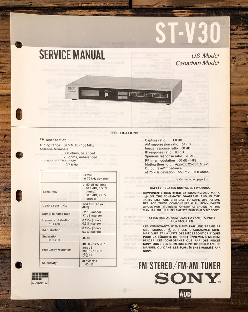 Sony ST-V30 Tuner Service Manual *Original*
