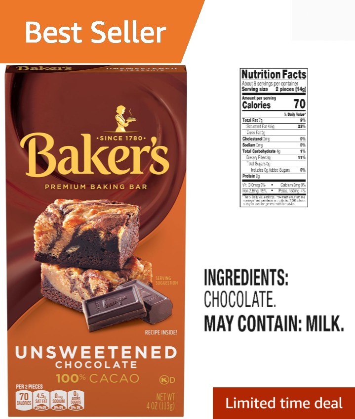 4 oz Baker's Unsweetened Chocolate Bar - Elevate Your Baking Experience