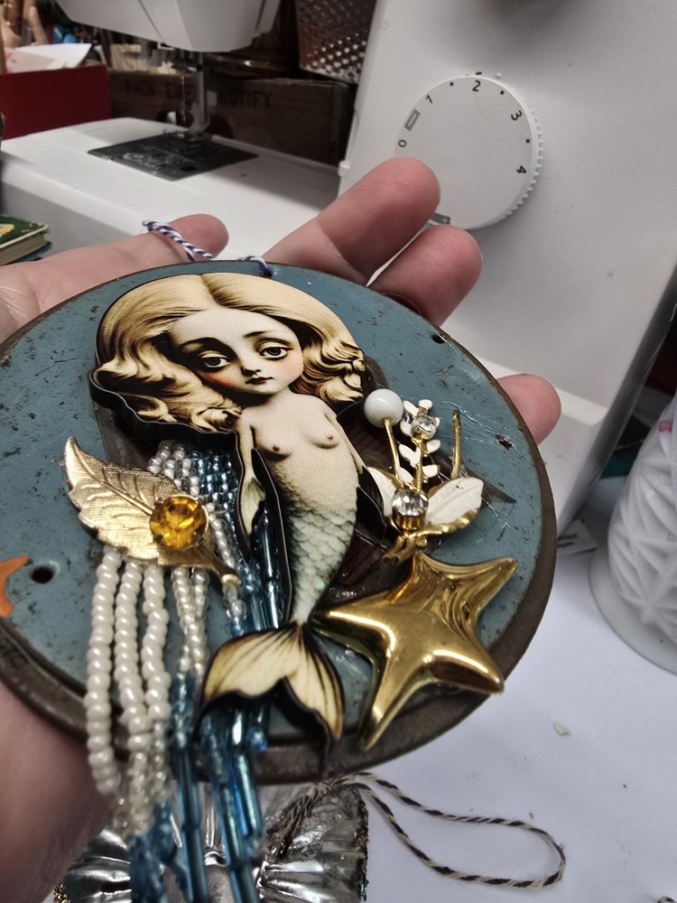 Upcycled Mermaid Assemblage Art Ornament Found Object Artwork