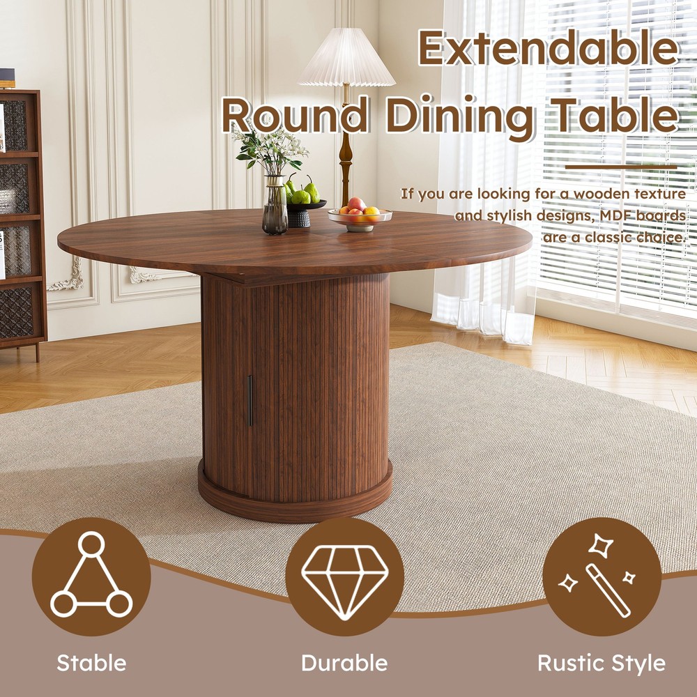 59" Extendable Oval Dining Table with 2-Tier Storage for 4-6, Space Saving Exp