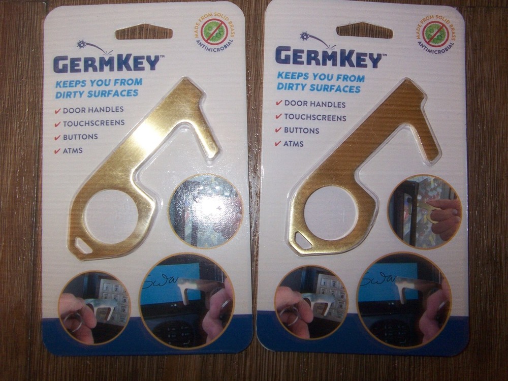 NEW 2x Germ Key Solid Brass Antimicrobial Touch Tool Door Handle Buttons Screens