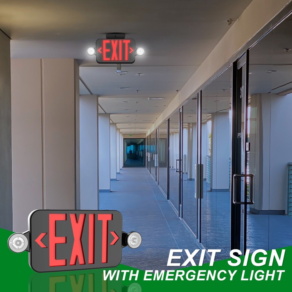Red LED Exit Sign, UL-Listed Emergency Light - Dual LED Lamp ABS Fire Resistance