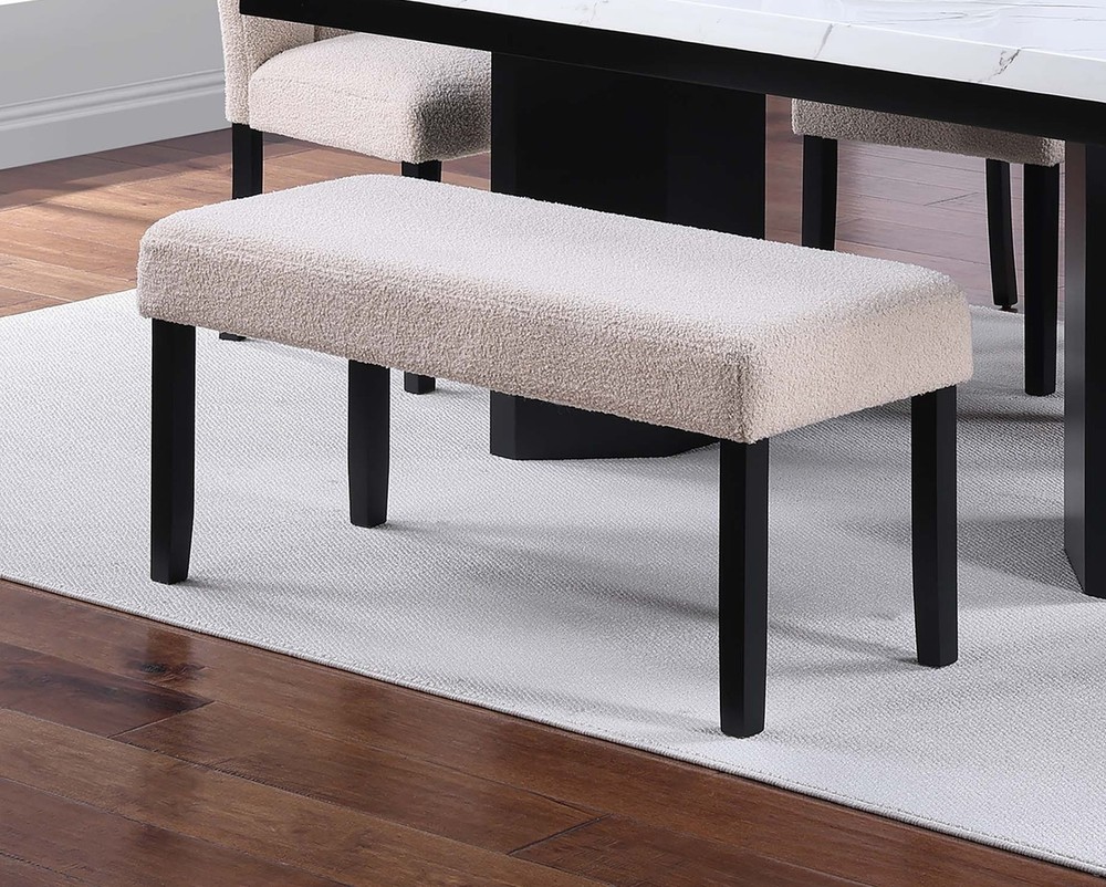 1pc Dining Bench Only Upholstered Soft Fabric Seat Neutral Tone Bench Black