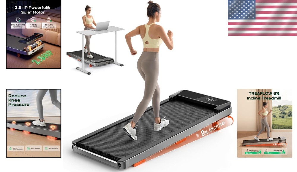 Compact Walking Treadmill with Shock Absorption & Remote Control for Home Office