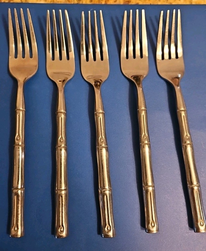 (5) Forks Benihana Stainless Flatware Bamboo