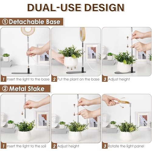 Bamboo Base Desktop Grow Light, LED Plant Lamp with 2 Pack 3.54" Bamboo Base