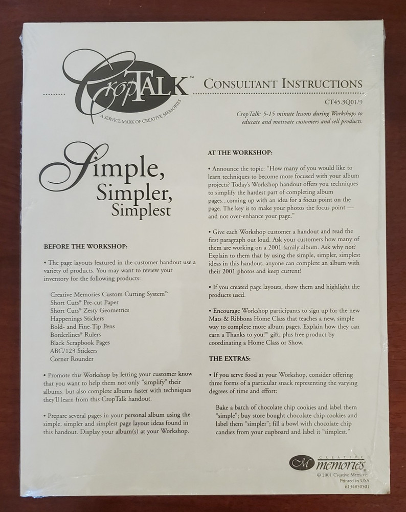 Creative Memories CROP TALK Scrapbook Instructions SIMPLE, SIMPLER, SIMPLEST