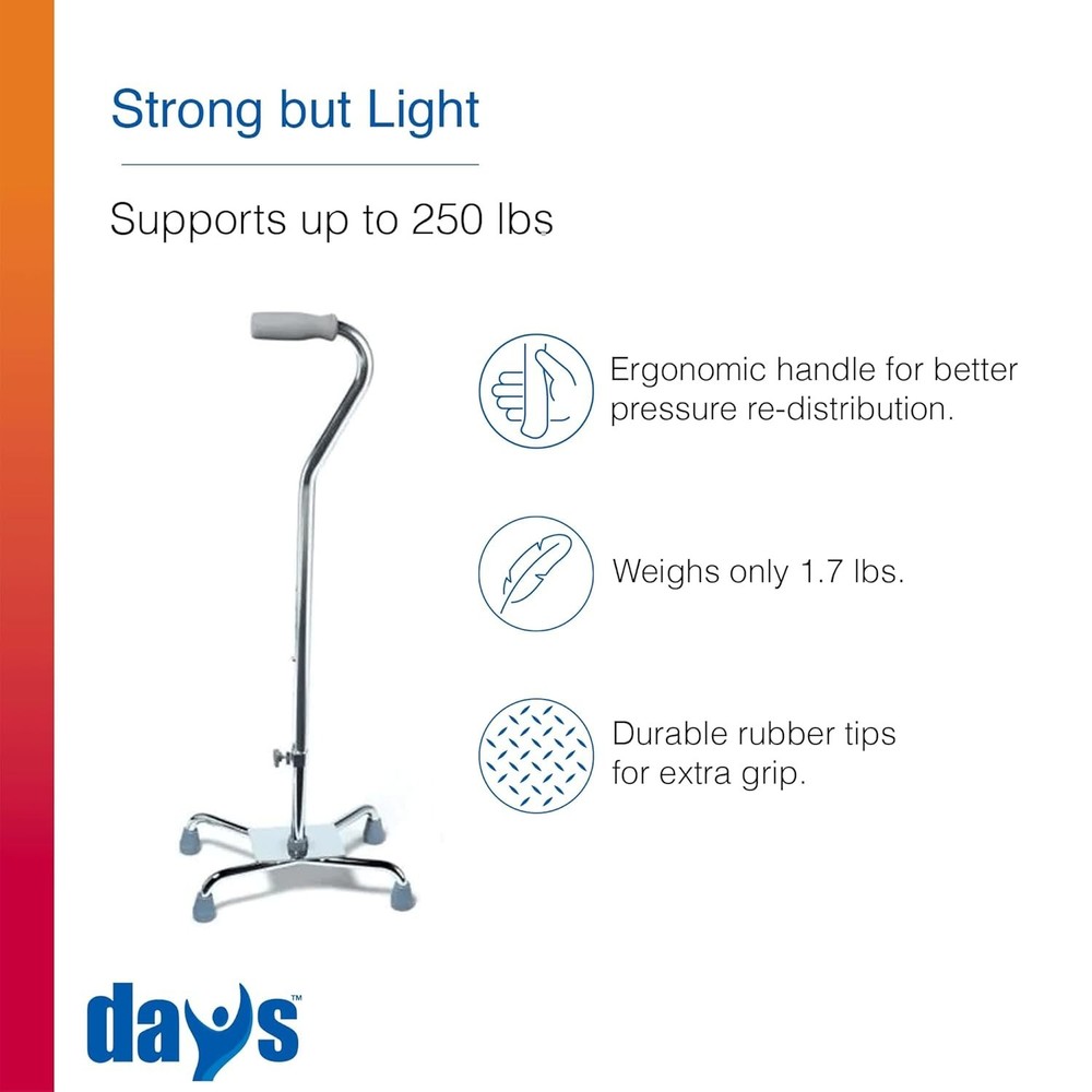 Quad Cane with Slip-Resistant Tips - Adjustable Height for Personalized Comfort