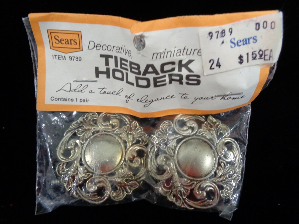 2 Pkg. Vtg Sears Decorative Miniature Tie Back Holders - Silver Plastic - NOS
