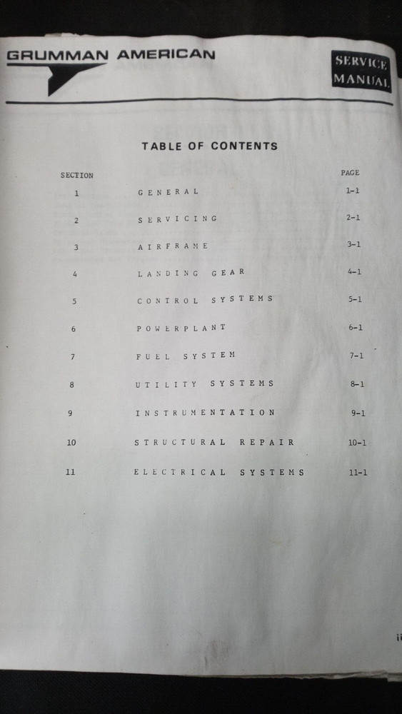 Grumman American service manual models AA-1,AA-1A & AA-1B