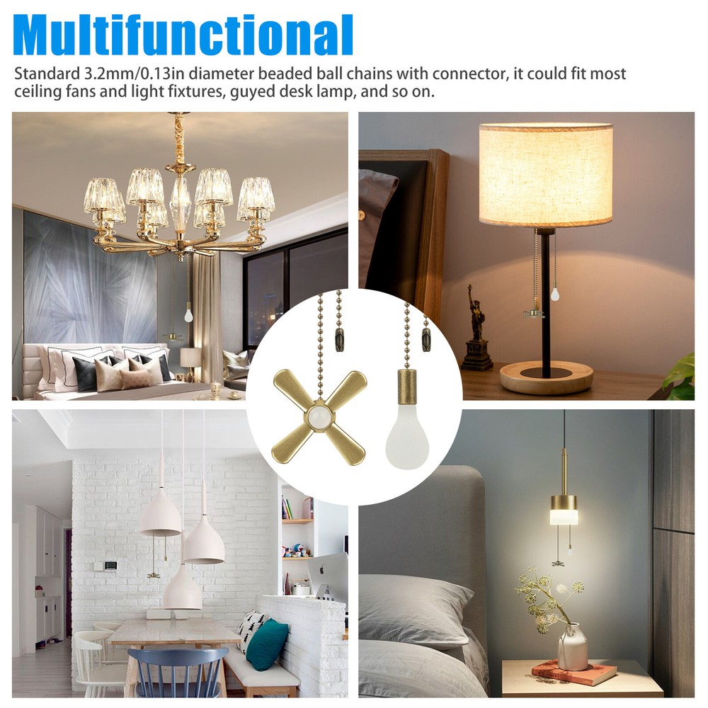 2/4Pcs Ceiling Fan Light Bulb Pull Chain Beaded Ball Extension Connector Decor