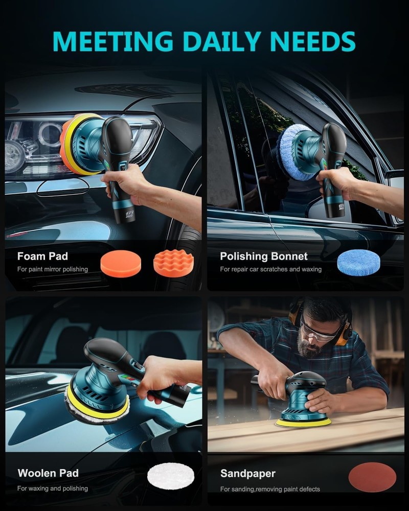Lightweight Cordless Buffer Polisher - 50W Power and Customized Speed Settings
