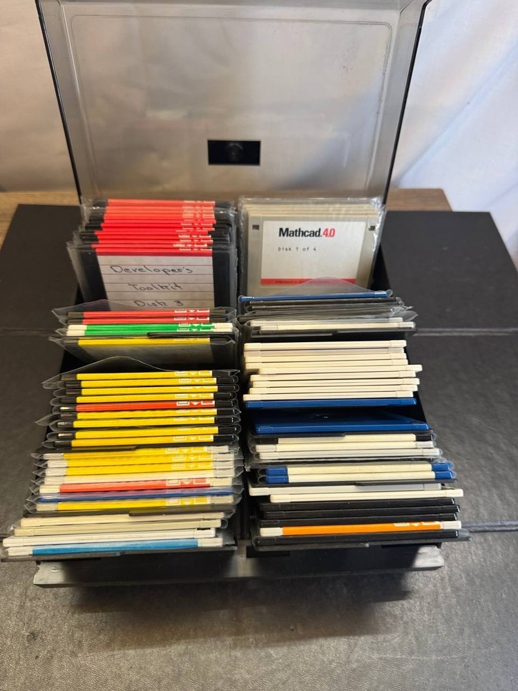 Vintage Fellowes Floppy Disk Case w/ 50+ Program Disks