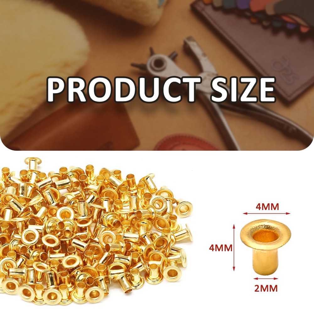 Litoexpe 2MM Tiny Grommets Eyelets 200 Pcs, Self Backing 2 MM, Gold