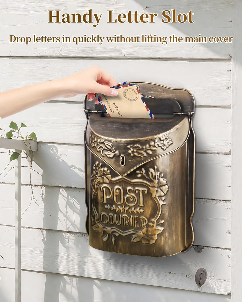 Wall Mount Mailbox, Mailboxes for Outside, Decorative Vintage Mailbox, Bronze