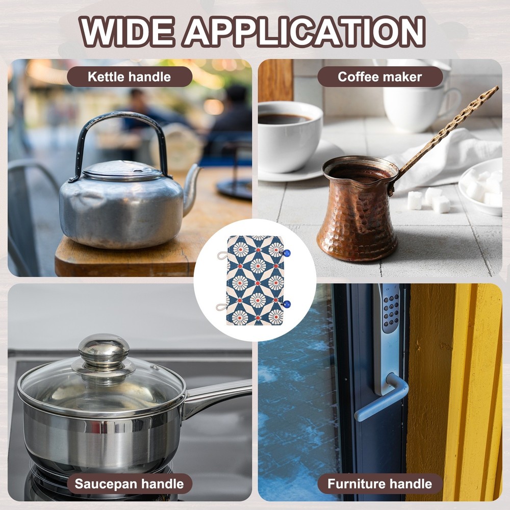 Teapot Handle Cover, Anti-Slip Kettle Handle Sleeve Flower Pattern, Blue