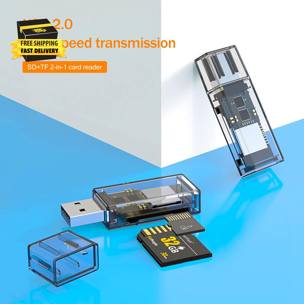 2 Pack USB SD Card Reader for PC, Micro SD Card to USB Adapter, Dual USB and USB