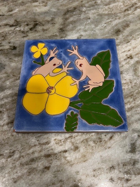 Ceramic Tile Frogs On Flower Lily 6 x 6