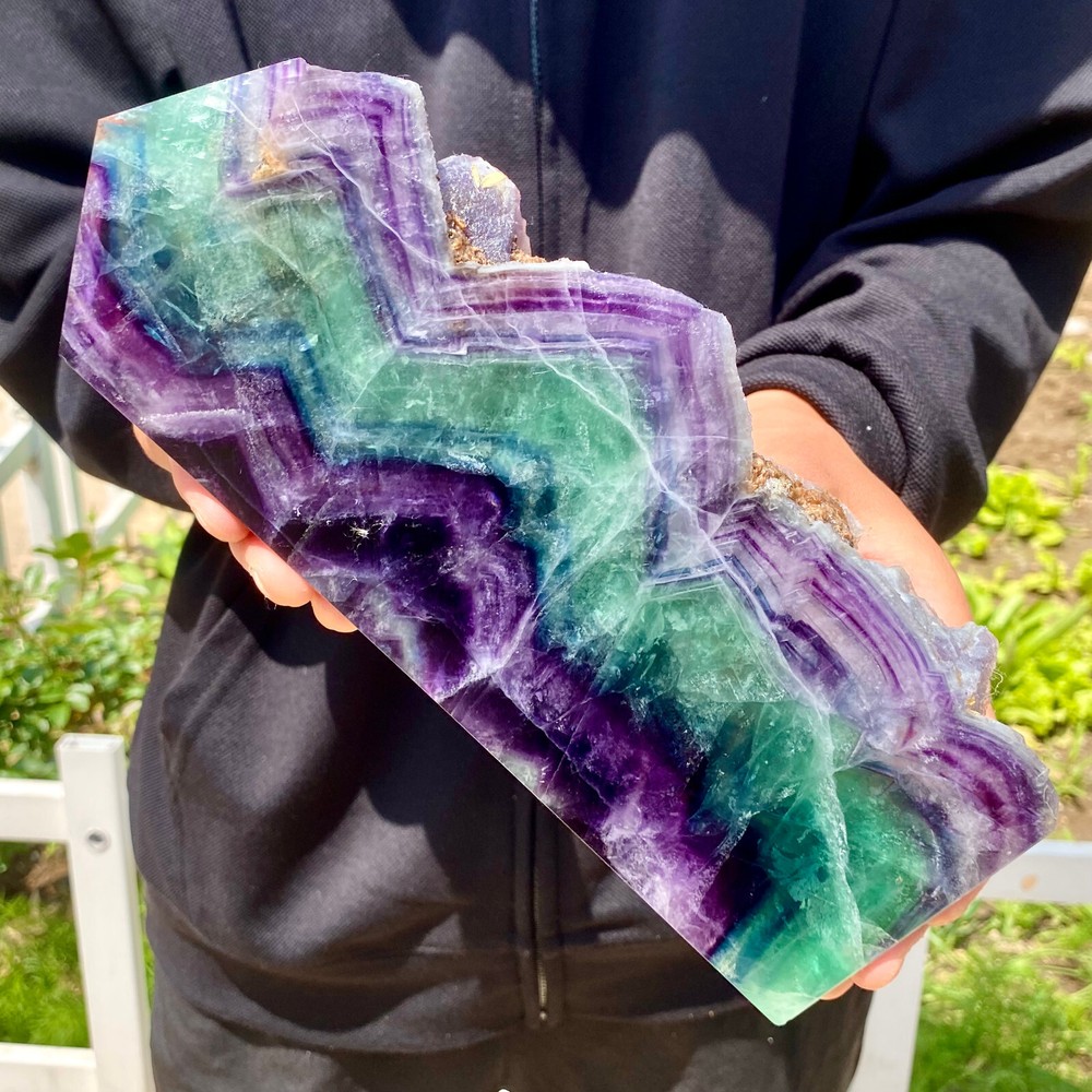 3LB Natural and unique colored fluorite square pointed quartz crystal sample