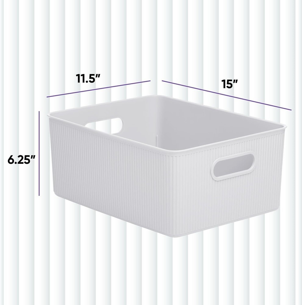 Superio 15L Medium Ribbed Storage Bin- Plastic Storage Bin (8 Pack, White)