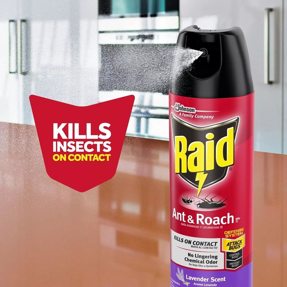 Raid Ant & Roach Killer Spray For Listed Bugs Lavender Scent, 17.5 oz