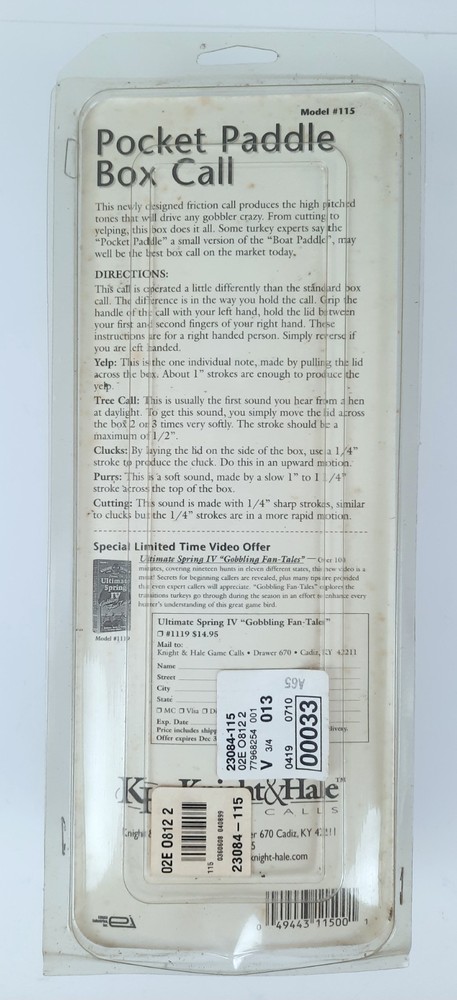 Knight & Hale Pocket Paddle Box Call Model 115 NOS
