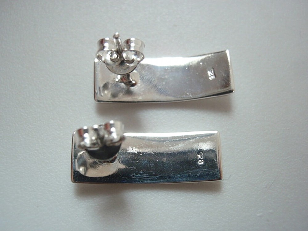 Convex Rectangle Ribbon 925 Sterling Silver Stud Earrings