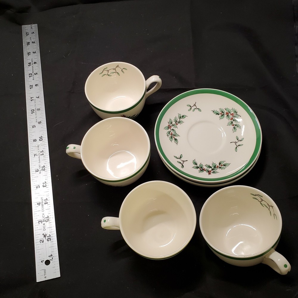SPODE China England CHRISTMAS TREE S3324 Pattern 4- FLAT CUP and SAUCER SETS