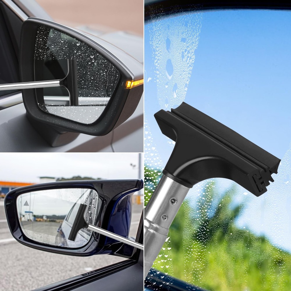 2 Pcs Car Mirror Wiper, 38.6in Handle Side Squeegee, Black