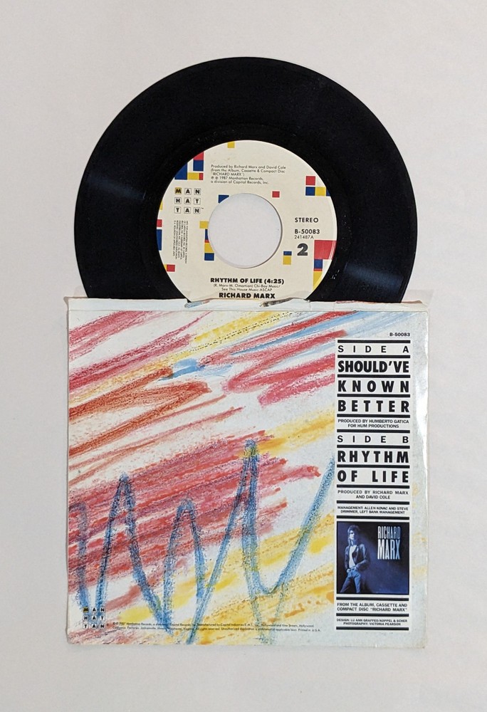 Richard Marx SIGNED 7" RECORD SINGLE Should've Known Better AUTOGRAPH coa