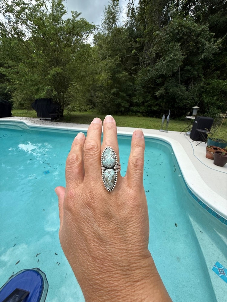 Artisan Starfox Varasite Turquoise Sterling Silver Double Stone Statement Ring