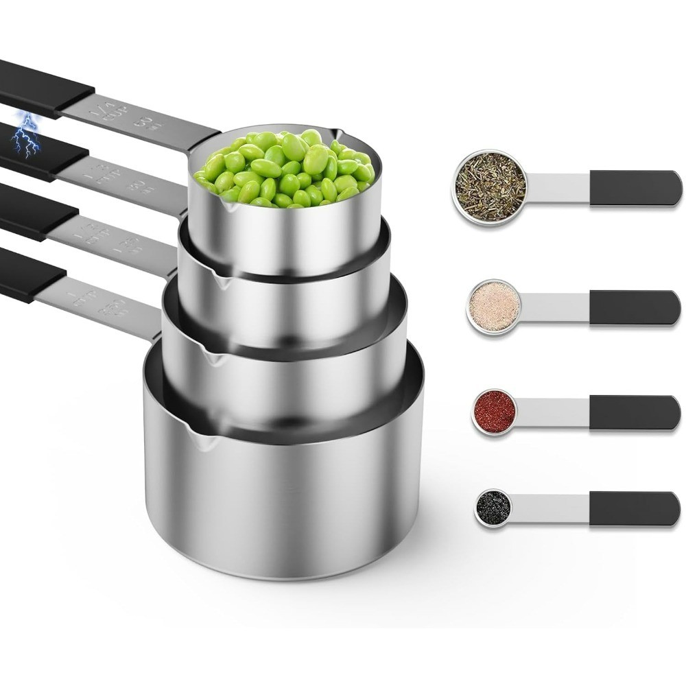 Magnetic Stackable Stainless Steel Measuring Cups and Spoons Set 4 Cup 4 Spoon