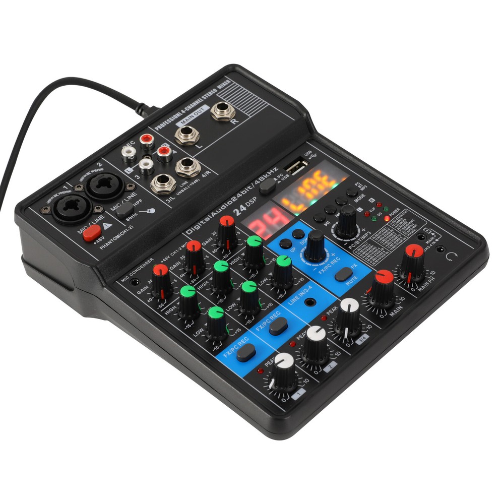 4-Channel Professional Audio Mixer with Bluetooth, USB & DSP Effects