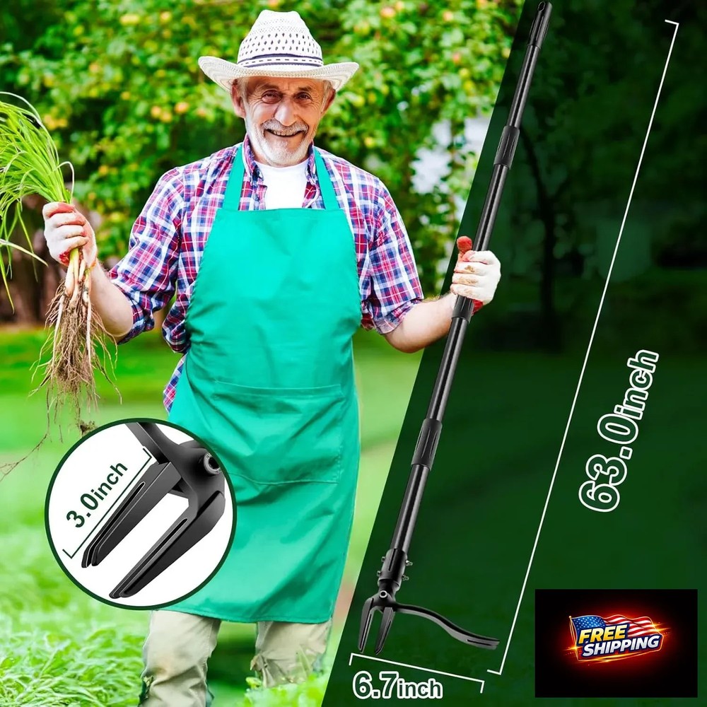 Weed-Puller-Tool-with-Long-Handle, 63" Adjustable Stand Up Weeding Tool with Hea