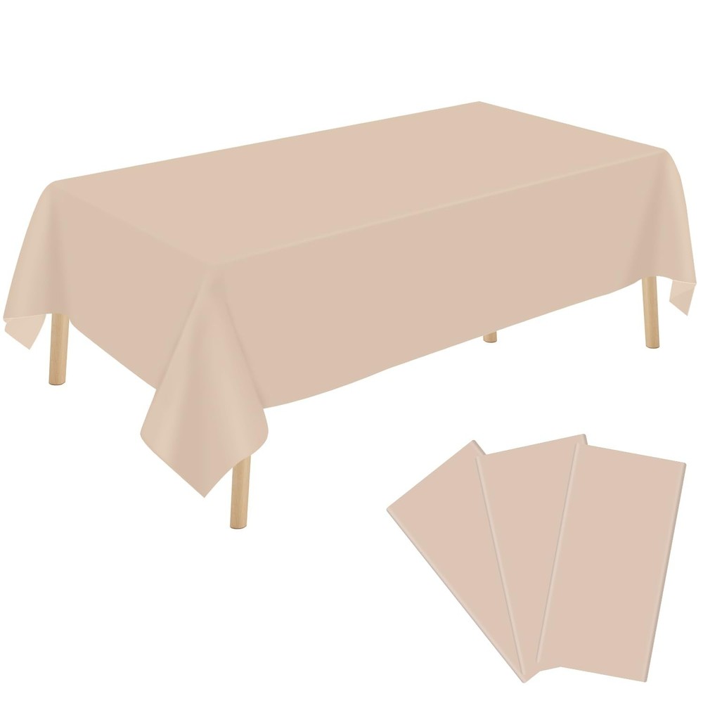 3 Pack Beige Plastic Tablecloth Disposable Rectangular Table Cloth 54 x 108 I...