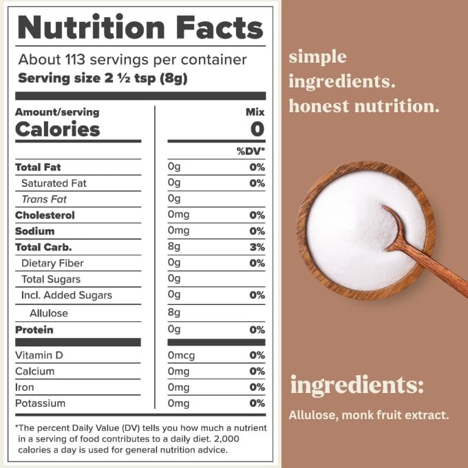 - Allulose and Monk Fruit Sugar Replacement, Zero Calorie, Non-GMO, No Erythr...